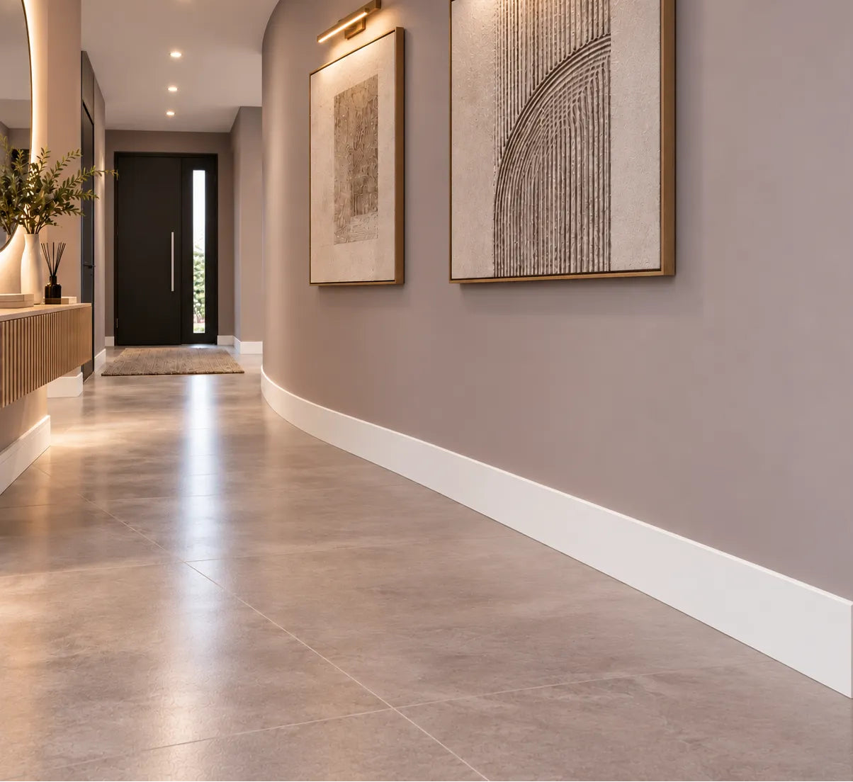 1. FD2S FLEX WALLSTYL skirting board installed around a curved interior wall