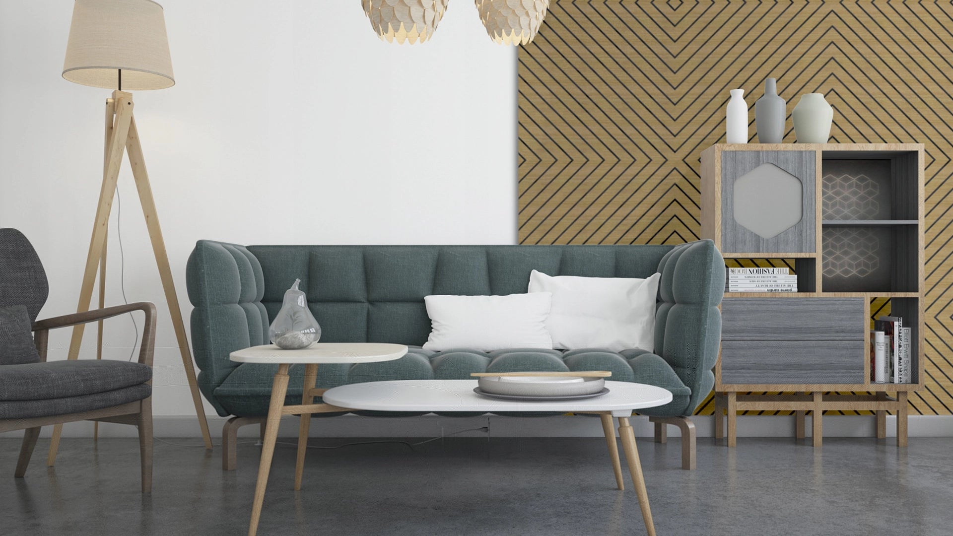 Before & After with Our Wood-Like Felt Slatted Panels in living room interior