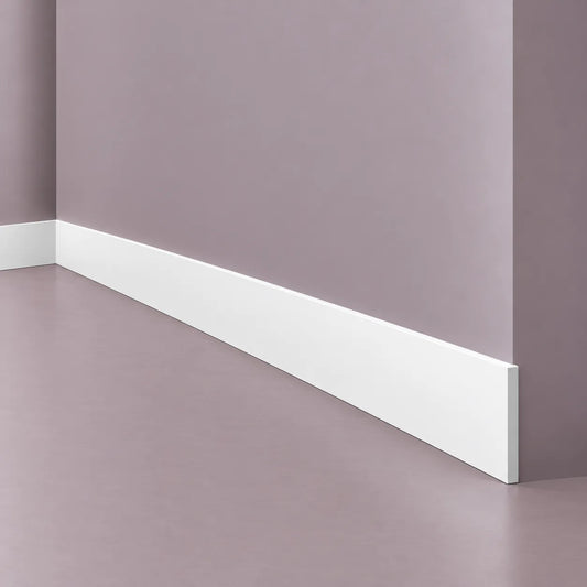 White FL10 WALLSTYL skirting board with clean minimalist profile