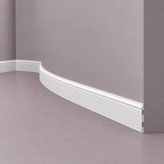 FL1 FLEX WALLSTYL white flexible skirting board fitted around a curved wall