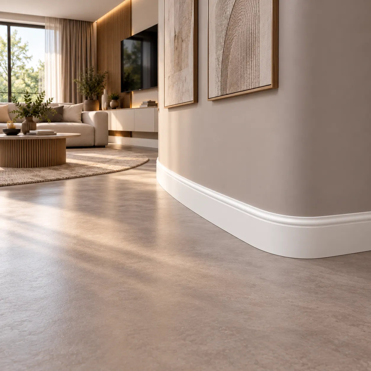 FL1 FLEX WALLSTYL flexible skirting board on curved living room wall