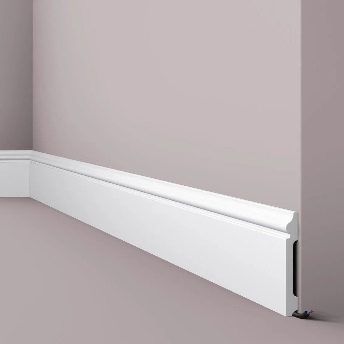 FL2 2M WALLSTYL SKIRTING BOARD - Skirtings with cable channel owner detail on a light-colored wall | DecorMania UK