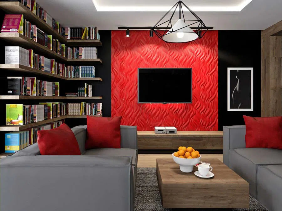 FLAMES 3D Wall Panel Model 05 - 3D Polystyrene Wall Panels in a stylish interior | DecorMania UK 