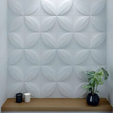 FLOWER 3D Wall panels ARSTYL® in a modern living room, enhancing the wall with its textured floral pattern | DecorMania UK
