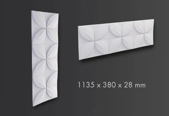 Dimensions of FLOWER 3D Wall panels ARSTYL® 1135 x 380 x 28mm | DecorMania UK