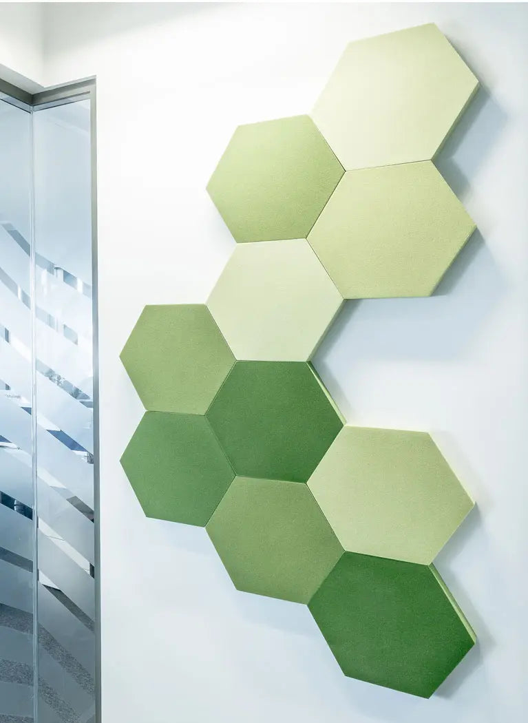 3D Soft Acoustic Wall Panels green hexa composition in white interior