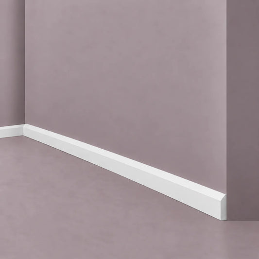 FT1 WALLSTYL reversible skirting profile shown in a minimalist interior corner