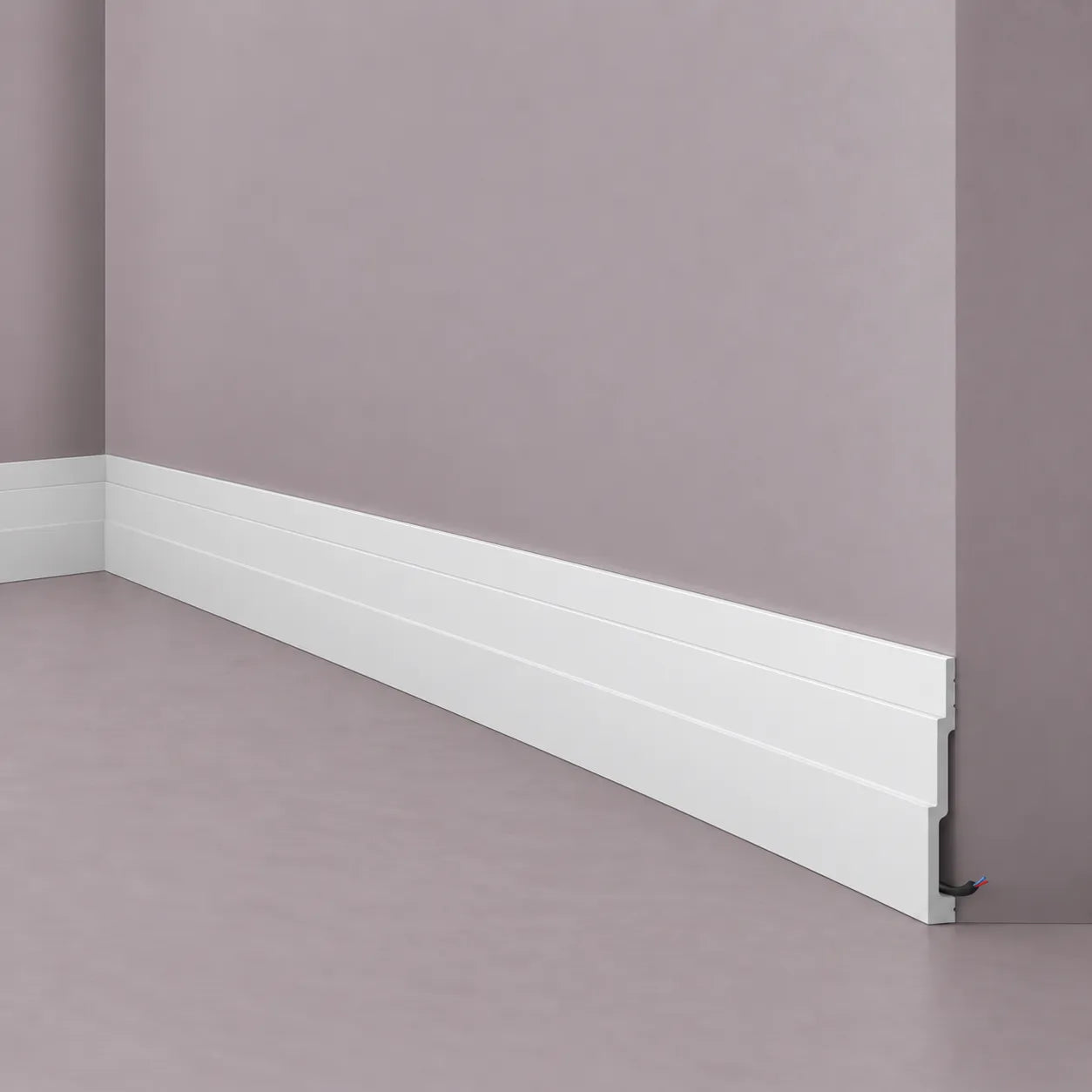 White FT18 WALLSTYL skirting board with cable concealment space