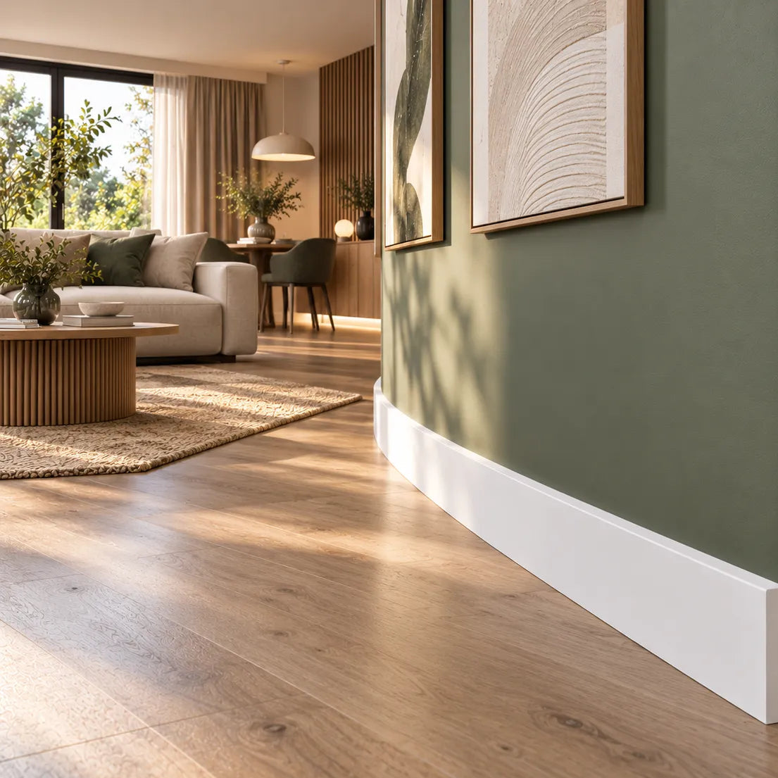 FT2 FLEX WALLSTYL flexible skirting board on curved green wall