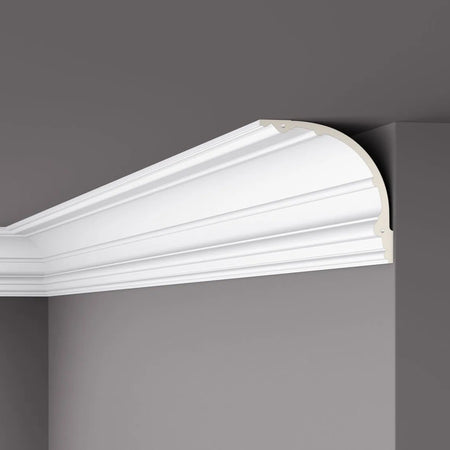 GABRIELLA (Z73) 2.44M Ceiling Coving on a grey ceiling  | DecorMania UK 