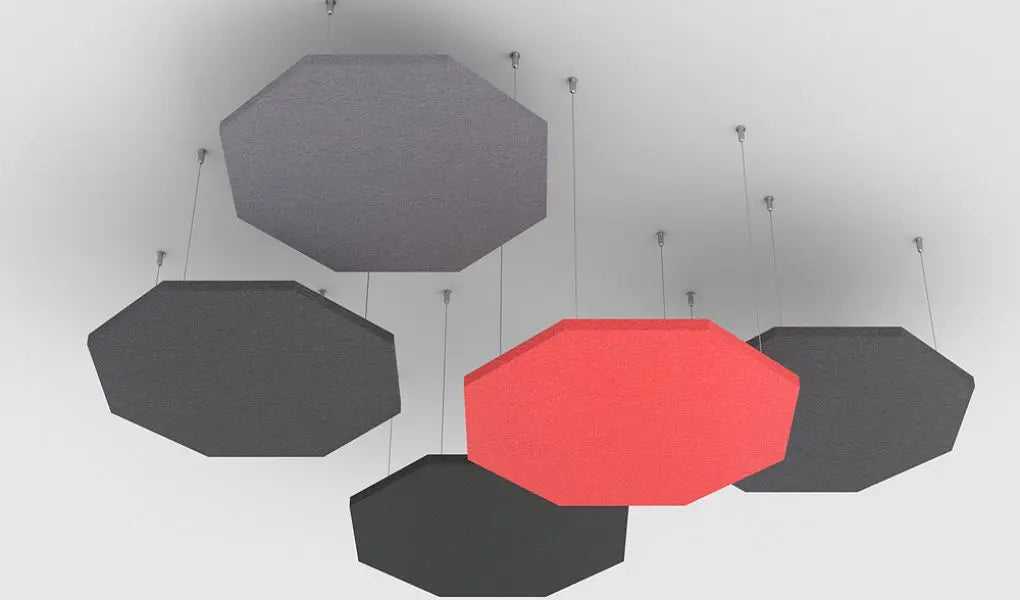 Hexa AIR - Acoustic Suspended Ceiling Panel grey and red composition Decormania UK