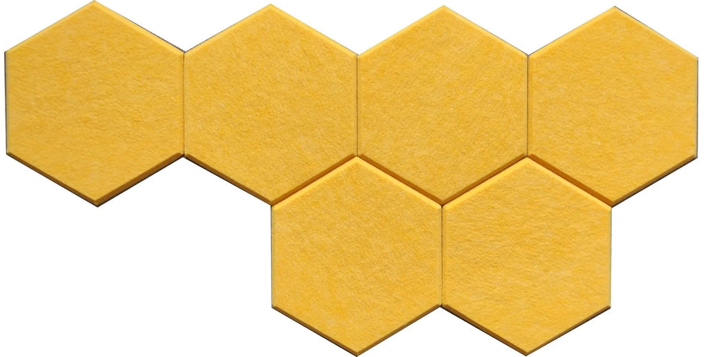 Close-up view of HEXA Felt 3D PET Wall Panels - YELLOW  | DecorMania UK