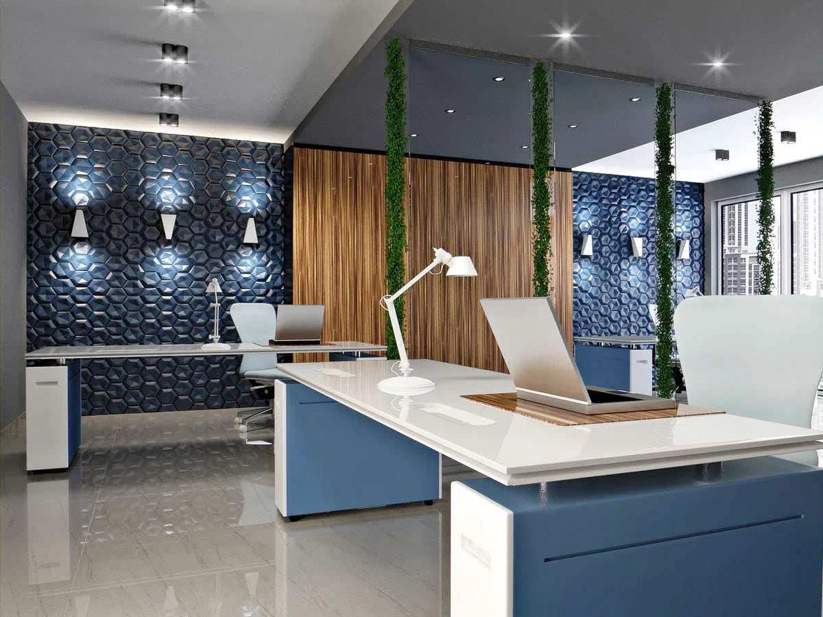 HEXAGON 3D Wall Panel Model 08 - 3D Polystyrene Wall Panels in office space| DecorMania UK 