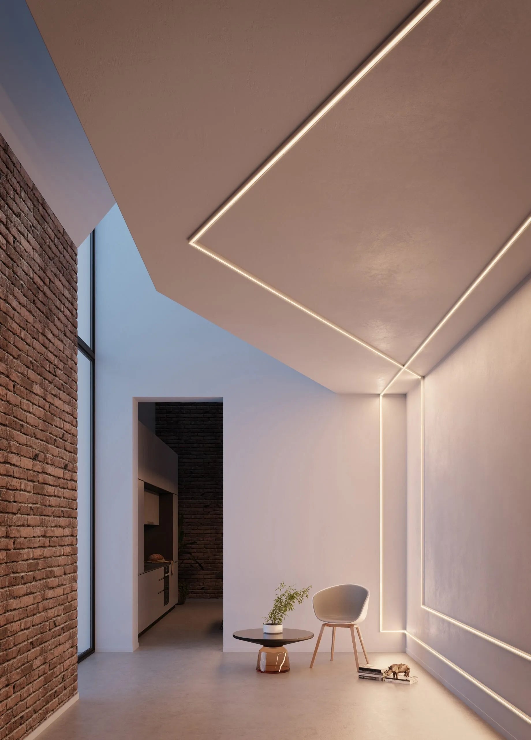 IL12 ARSTYL® 2m Ceiling Coving for LED Lighting installed with geometric wall patterns and accent lighting | DecorMania UK
