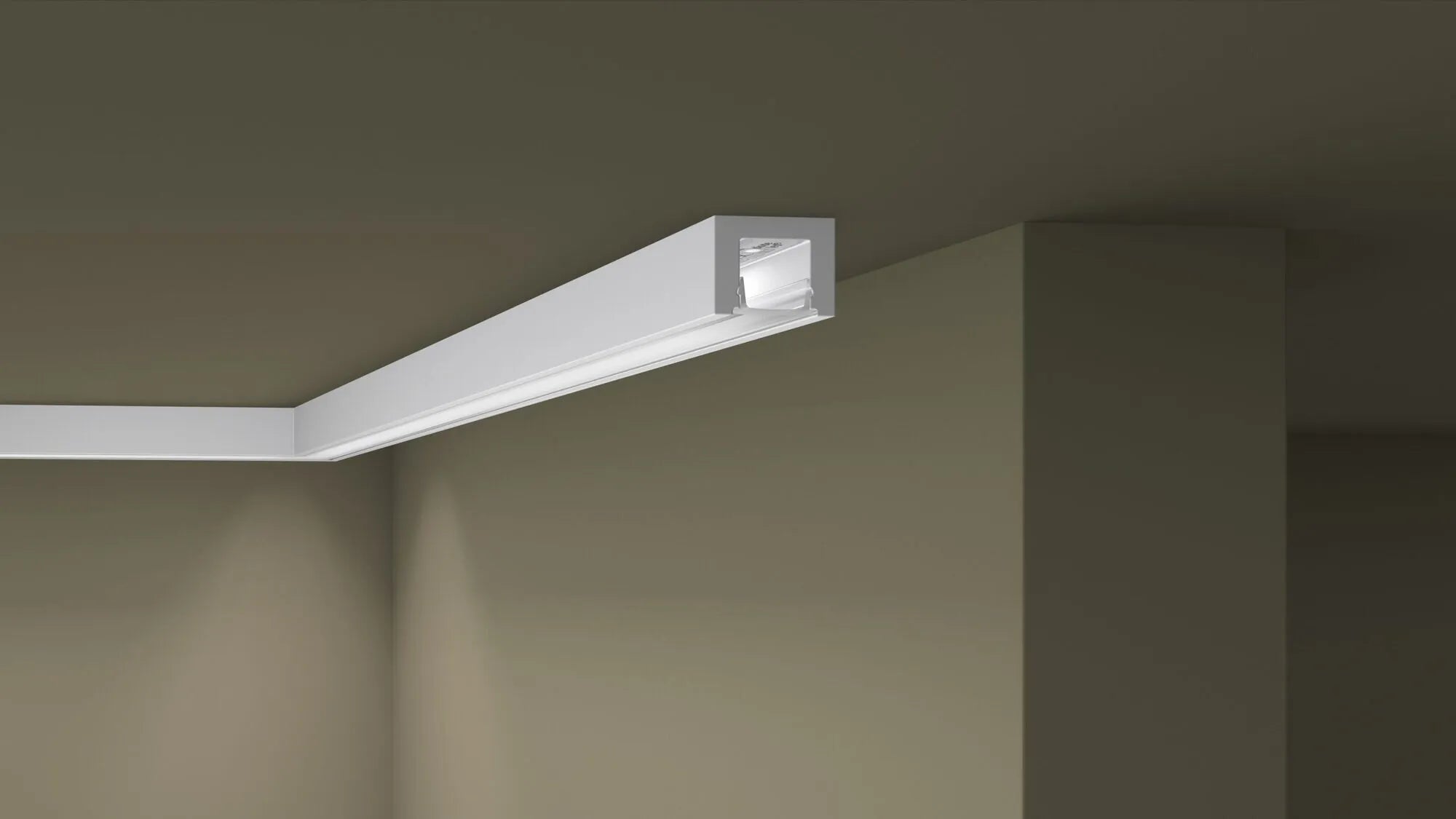 IL12 ARSTYL® 2m Ceiling Coving for LED Lighting installed along the edge of the ceiling, creating subtle and evenly spread ambient lighting | DecorMania UK
