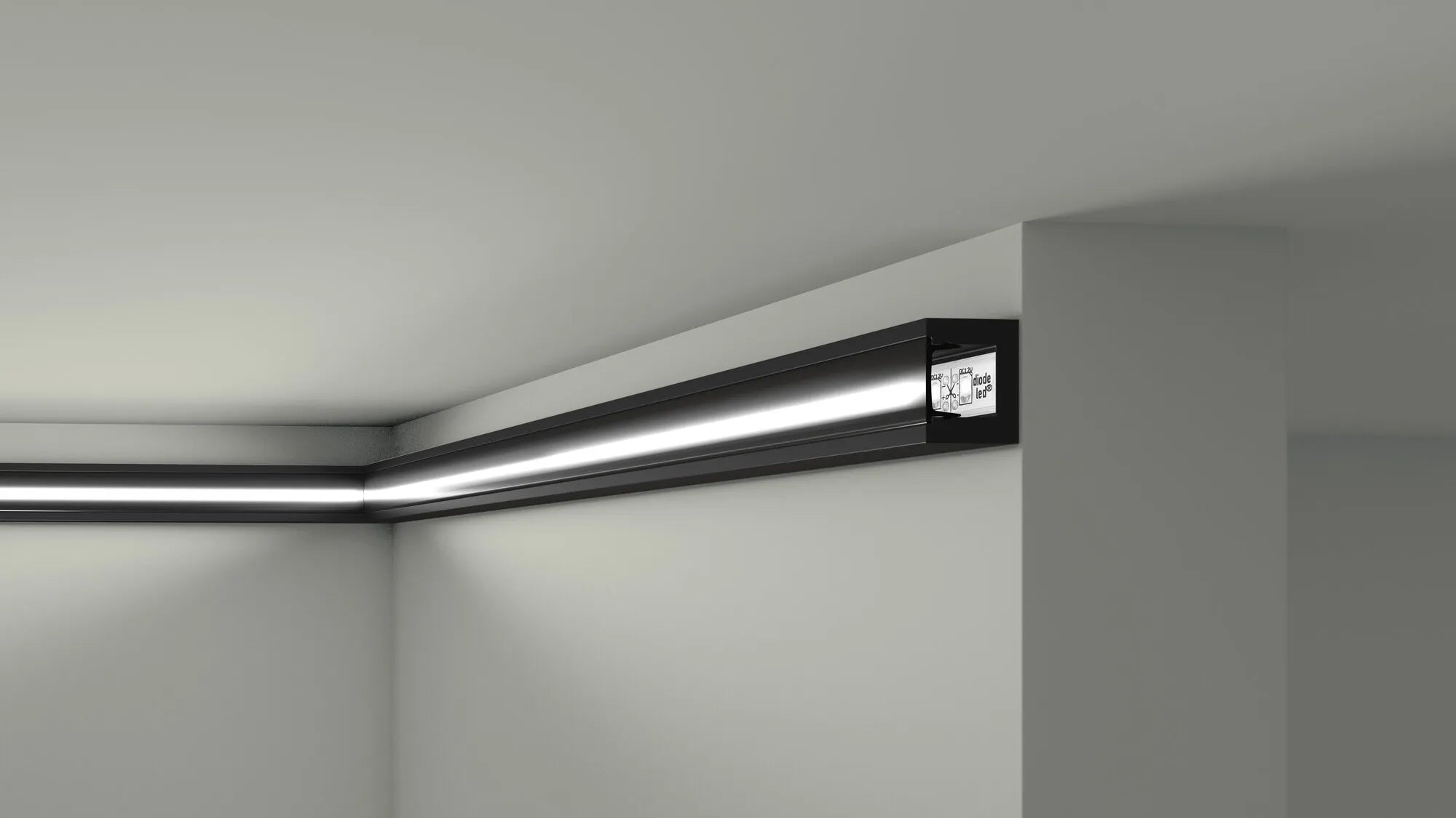 IL12 BLACK WALLSTYL 2M Ceiling Coving for LED Lighting on grey ceiling  | DecorMania UK 