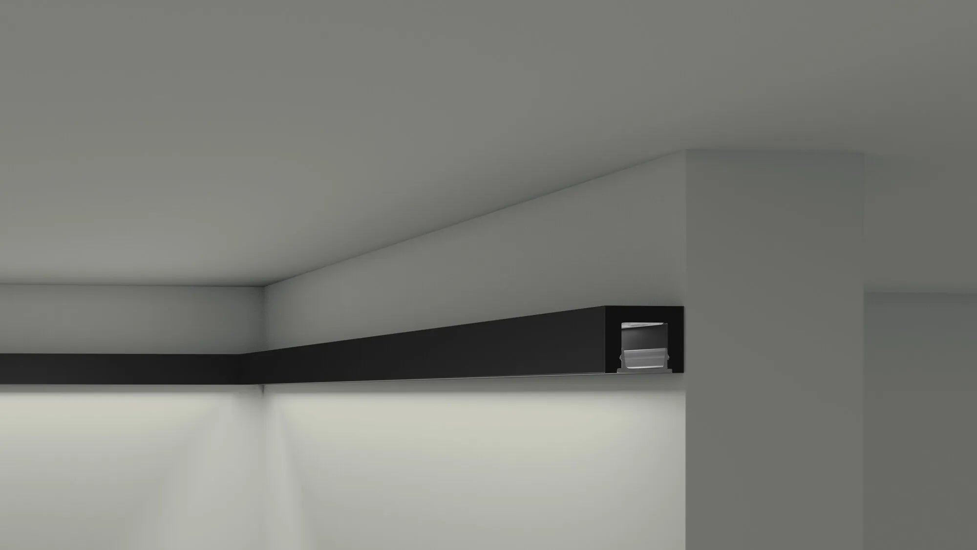 IL12 BLACK WALLSTYL 2M Ceiling Coving for LED Lighting on grey ceiling  | DecorMania UK 