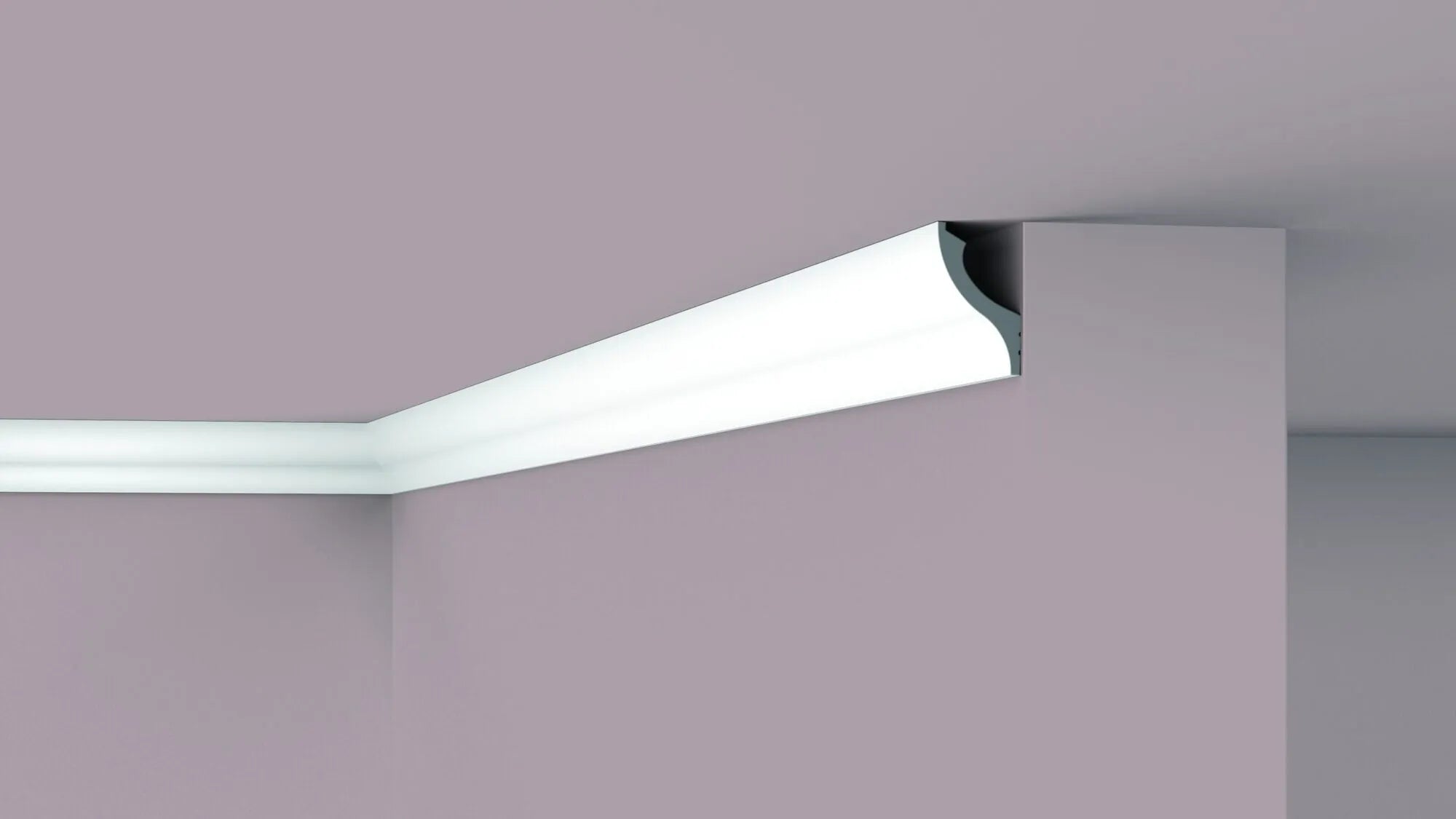 Close up view of IL13 WALLSTYL 2M Ceiling Coving for LED Lighting | highlighting its refined design and LED channel | DecorMania UK
