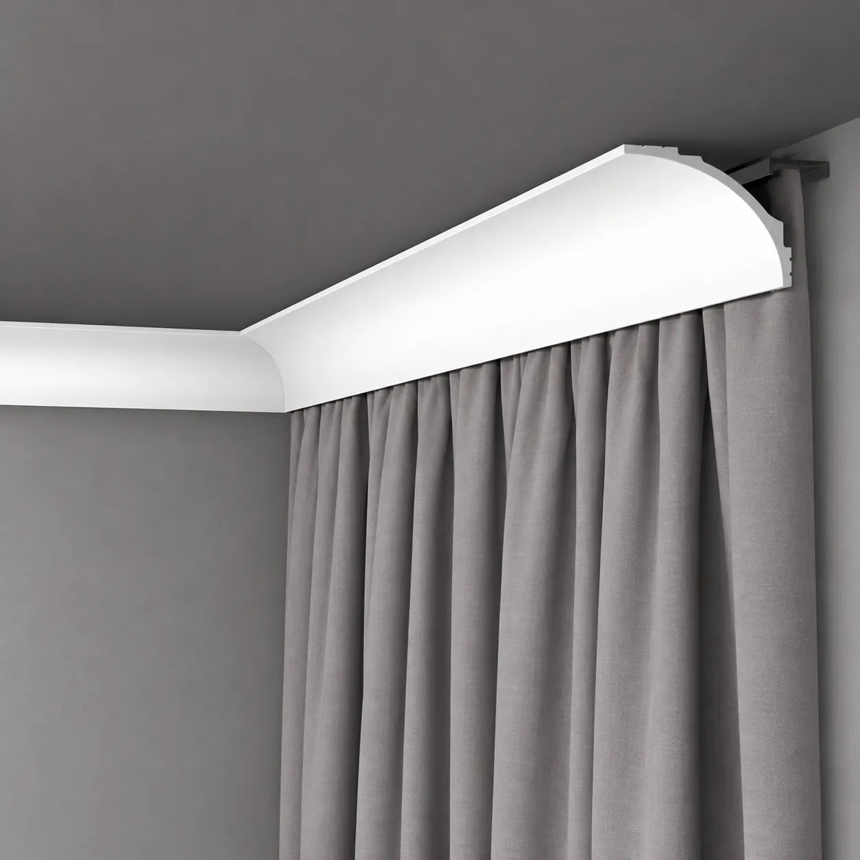 IL18 WALLSTYL curtain profile concealing a ceiling-mounted curtain rail