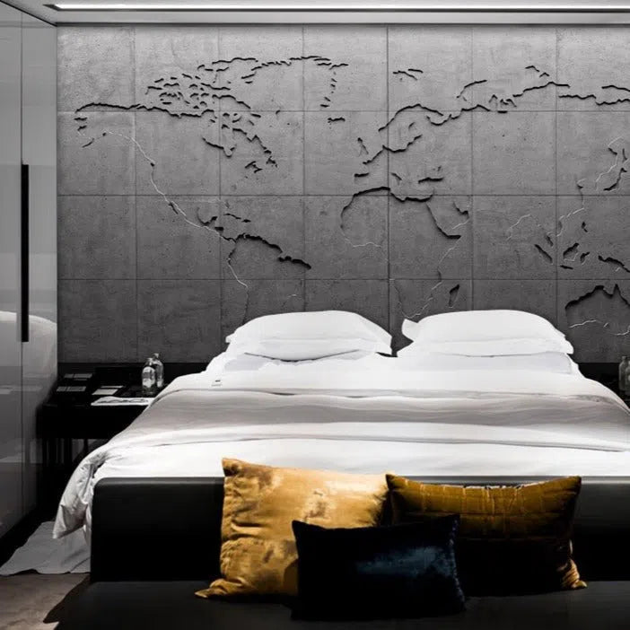 Map of the World - 3D Concrete Mural - Concrete Panels | DecorMania