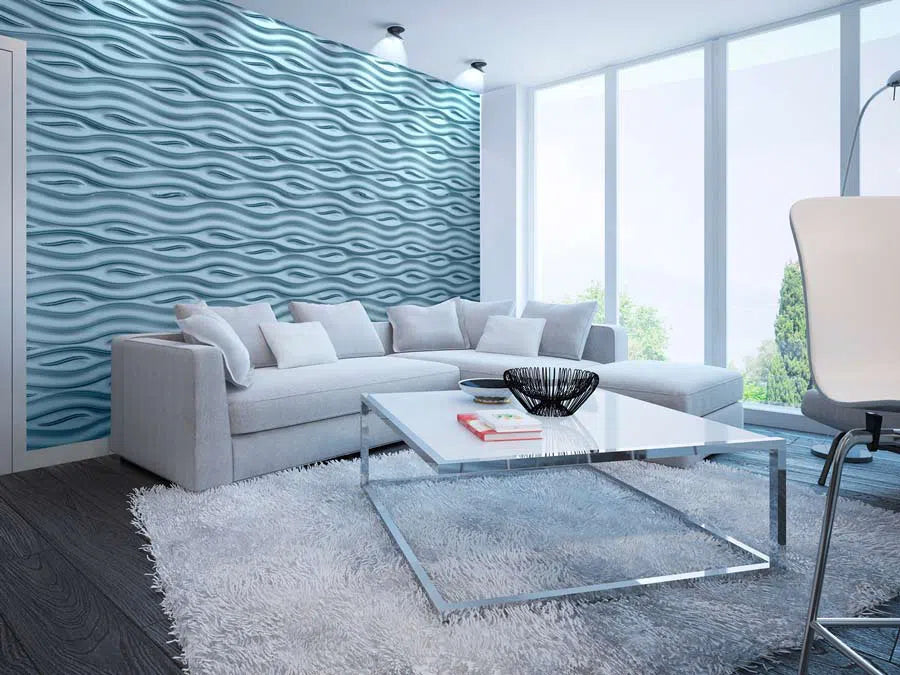 OCEAN 3D Wall Panel Model 01 - 3D Polystyrene Wall Panels in a modern living room  | DecorMania UK 
