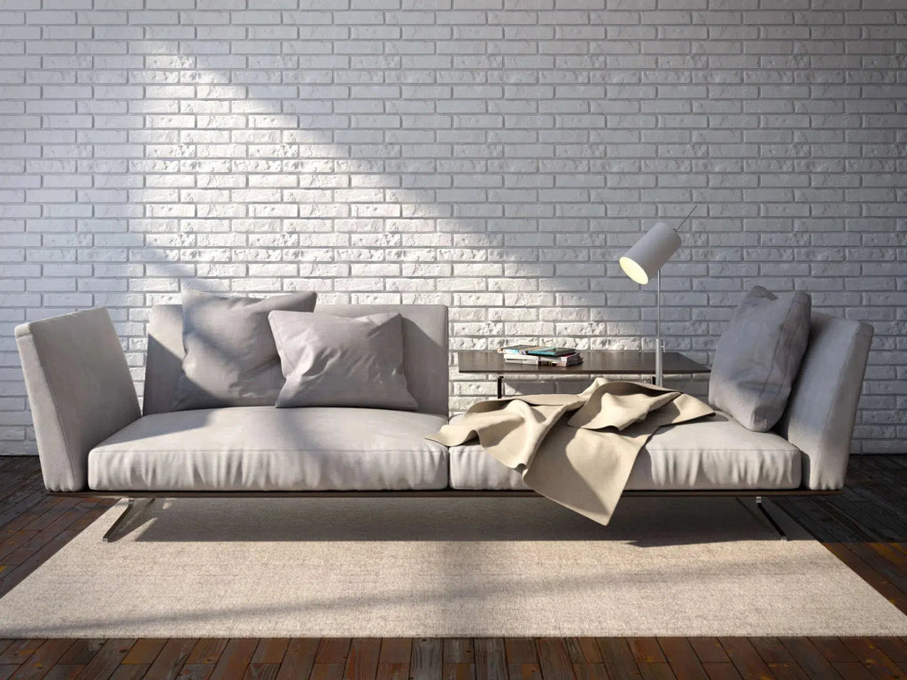 OLD BRICK 3D Wall Panel EPS - 3D Polystyrene Wall Panels with a white brick design in a living room | DecorMania UK