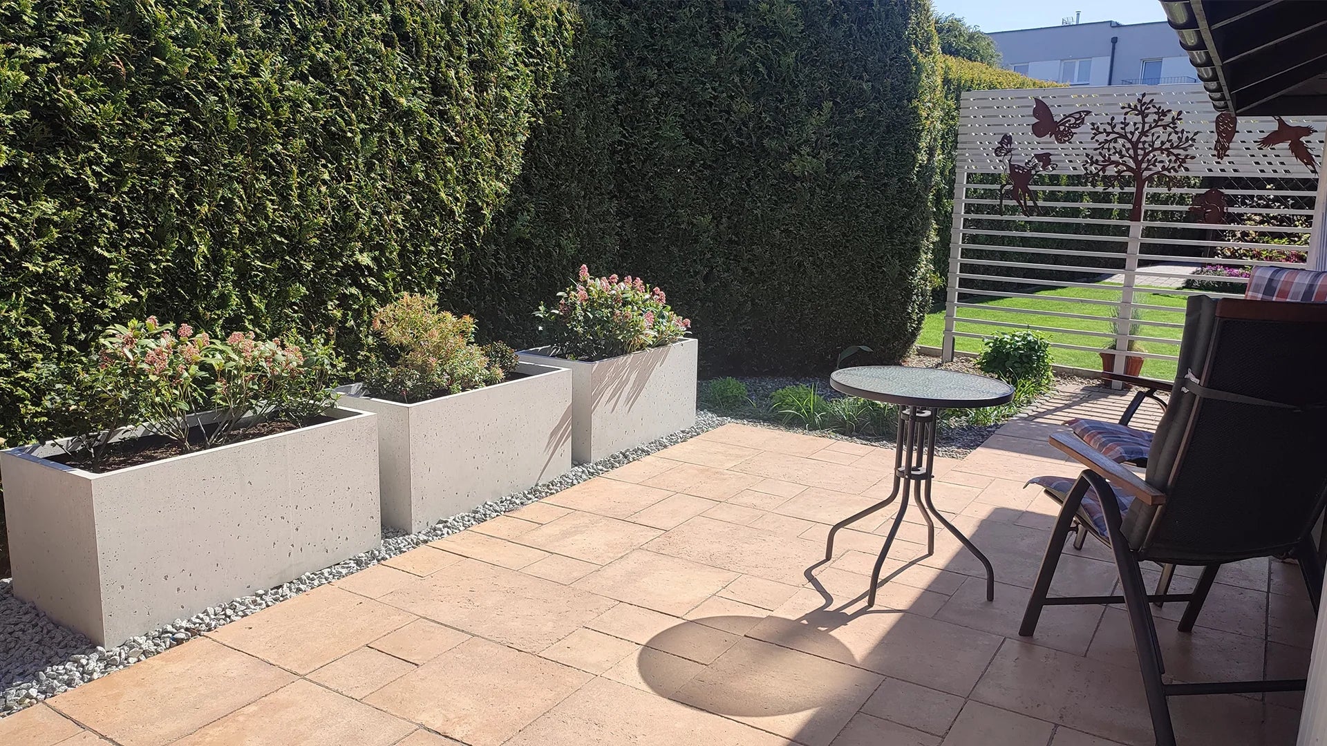 Outdoor Concrete Planters in the garden outside Decormania UK
