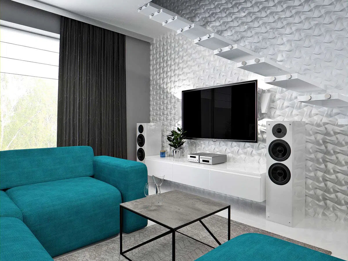 RIBBON 3D Wall Panel Model 09 - 3D Polystyrene Wall Panels in modern living room  | DecorMania UK 