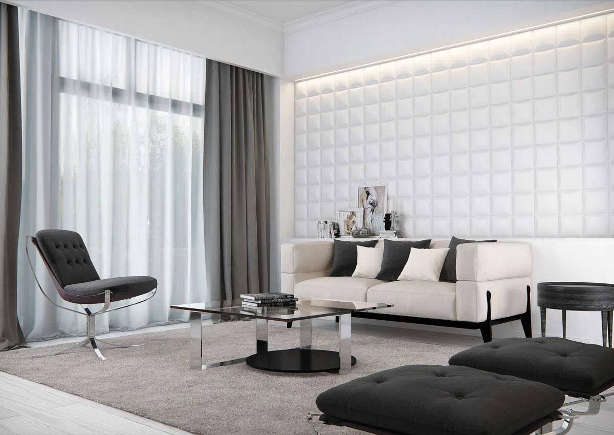 Square 3D Wall Panels ARSTYL® in a contemporary living room, bringing elegance to the wall | DecorMania UK