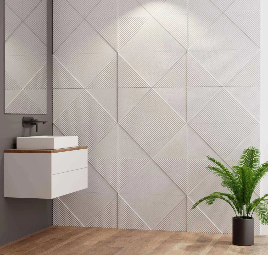 STRIPES 2 - 3D Wall Panel EPS - 3D Polystyrene Wall Panels in a modern bathroom  | DecorMania UK 