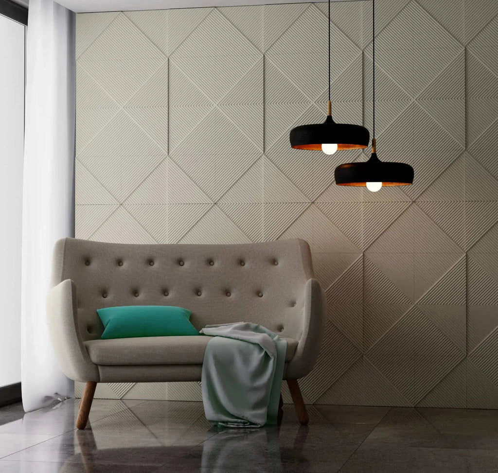 STRIPES 2 - 3D Wall Panel EPS - 3D Polystyrene Wall Panels in a living room  | DecorMania UK 