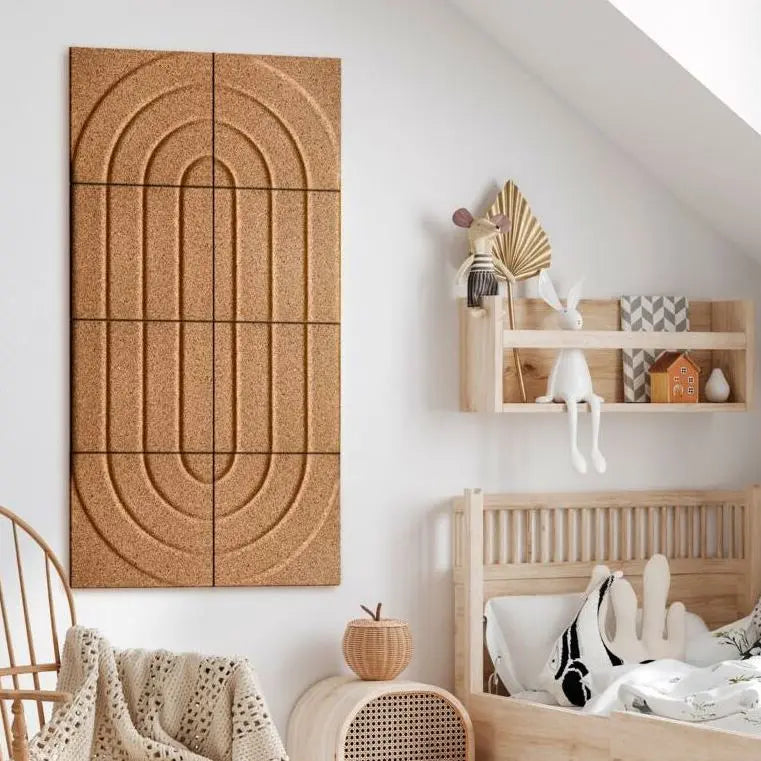 STRIPES - Acoustic Cork Wall Panels in cozy bedroom | DecorMania UK