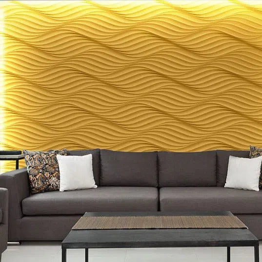 THE WIND 3D Wall Panel Model 04 - 3D Polystyrene Wall Panels n a modern living room setting, enhancing the space with a textured accent wall behind a sofa  | DecorMania UK 