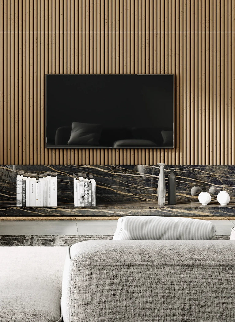 3D Concrete Wall Panels TUBES in modern living room interior DecorMania UK