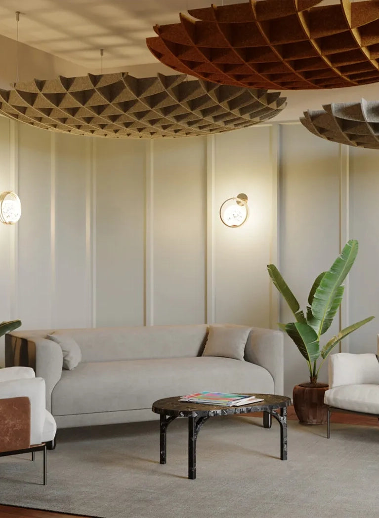 3D Felt Acoustic Ceiling Baffles in cozy interior Decormania 