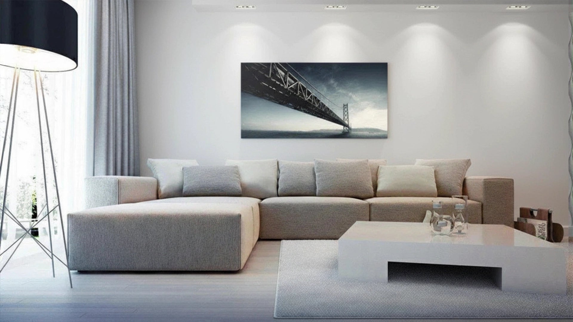 3D Gypsum wall art panels with beige couch DecorMania UK