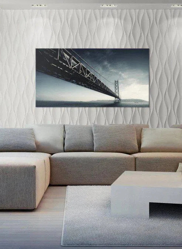 3D Gypsum wall art panels with beige couch DecorMania UK