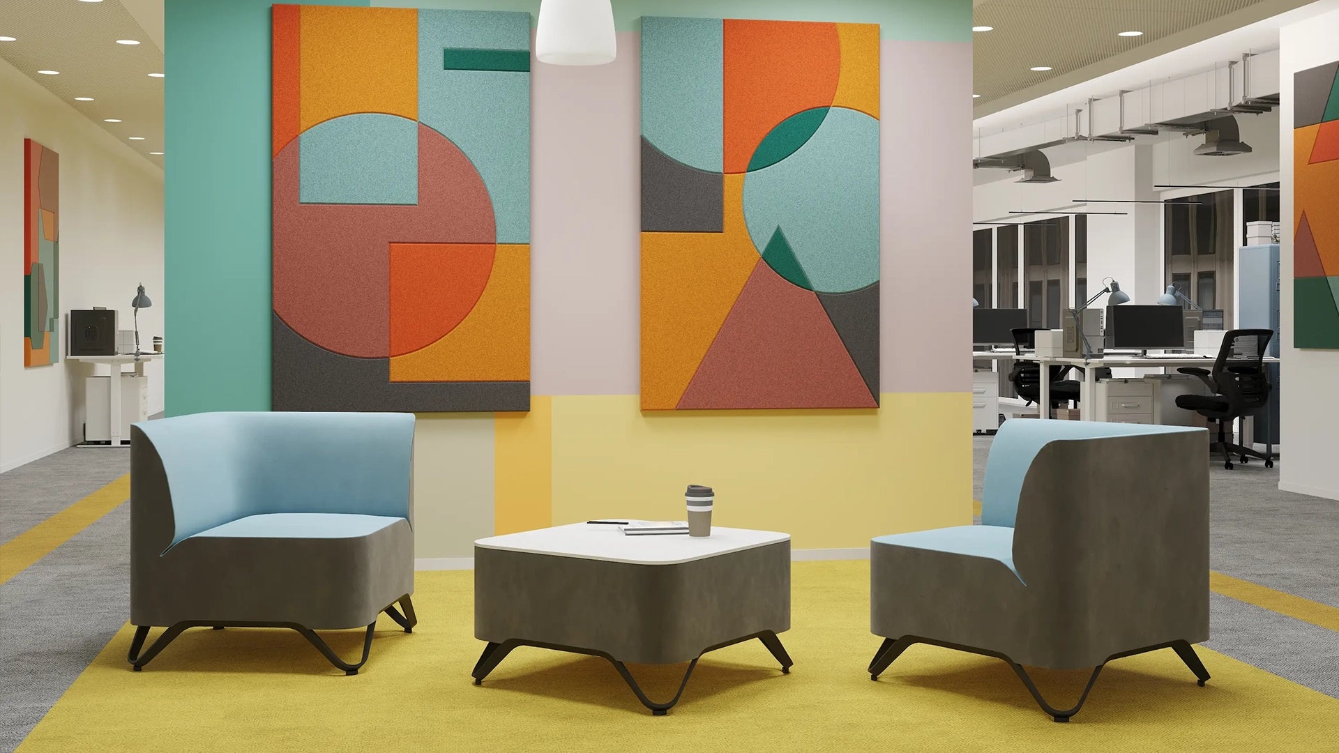 Acoustic Wall Art Panels SHAPES 5 in colorful interior Decormania UK