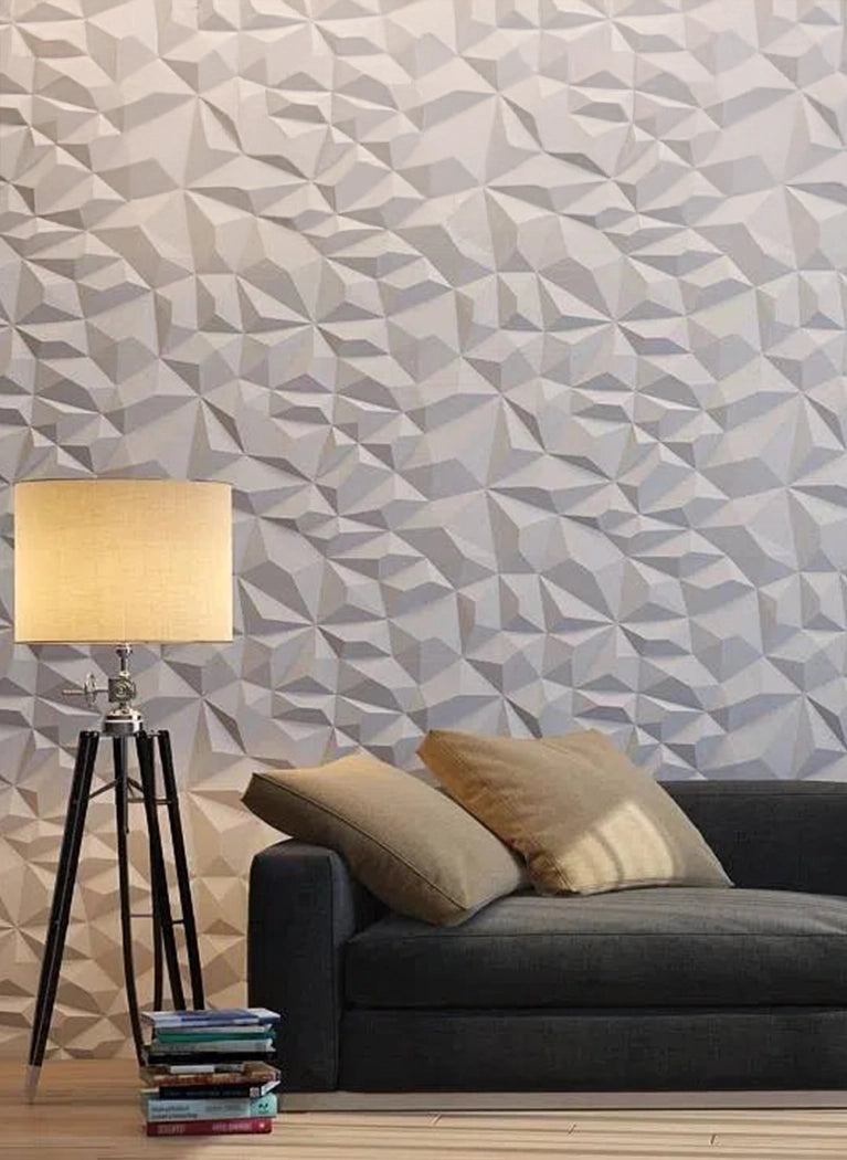 Ceramic 3D Gypsum wall panels in modern living room interior