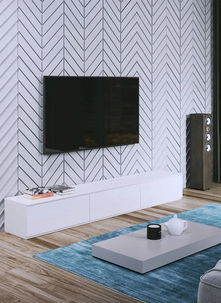 Concrete Cladding HERRINGBONE Wall Panels in grey colour living room interior DecorMania UK