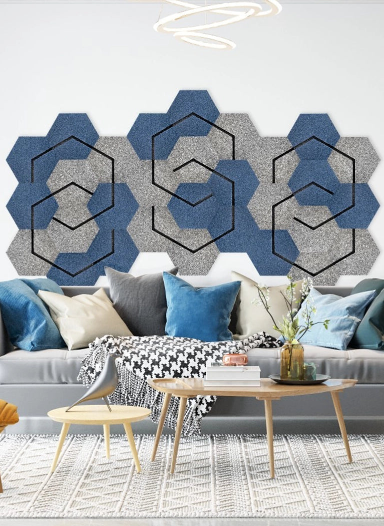 Decorative 3D Felt Wall Tiles DECO2 in white and gey colour interior Decormania UK 