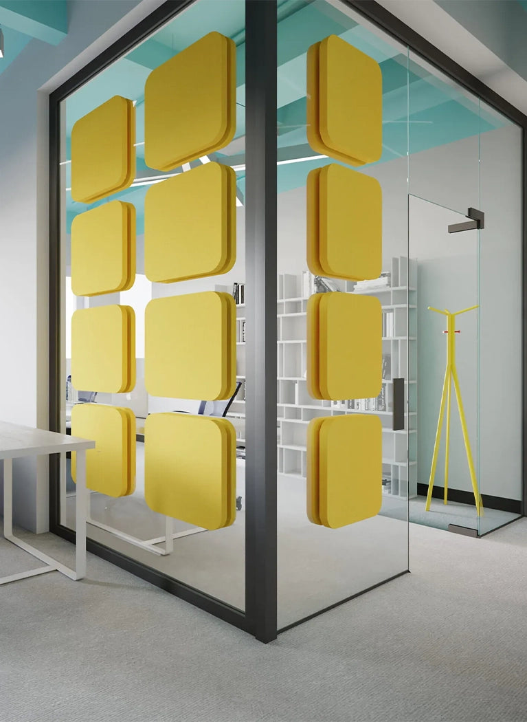 Decorative Glass Wall Panels - Acoustic Tele L in office interior DecorMania UK