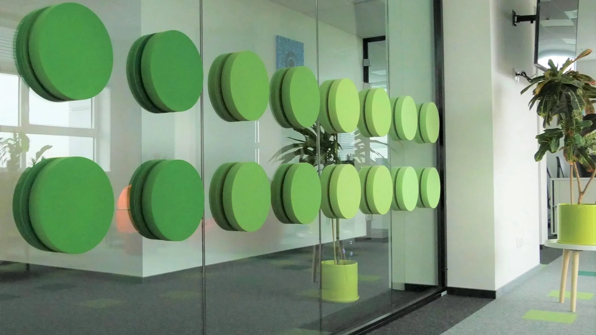 Decorative Glass Wall Panels - Acoustic Dot L green composition DecorMania UK