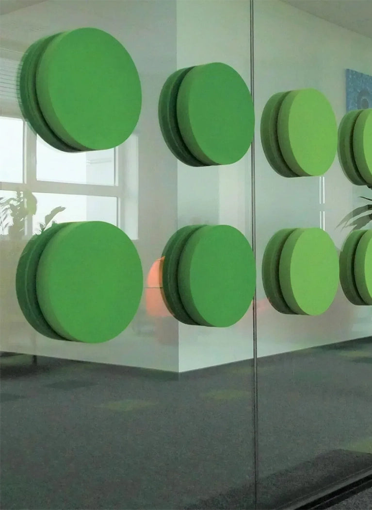 Decorative Glass Wall Panels - Acoustic Dot L green composition DecorMania UK