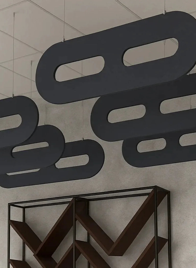 Felt Ceiling Acoustic Baffles - OVAL in modern interior DecorMania UK