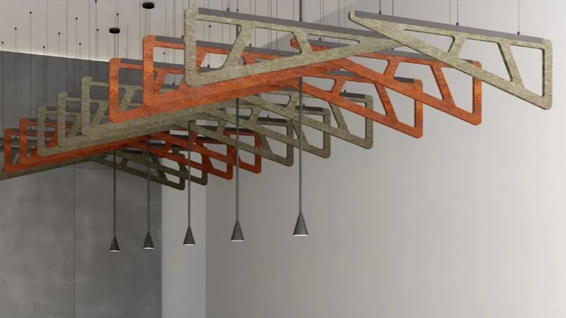 Felt Ceiling Acoustic Baffles - SLANT in conference room interior Decormania UK