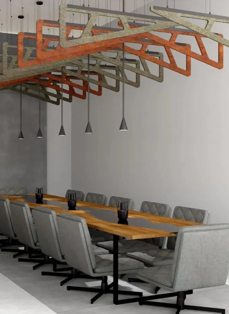 Felt Ceiling Acoustic Baffles - SLANT in conference room interior Decormania UK