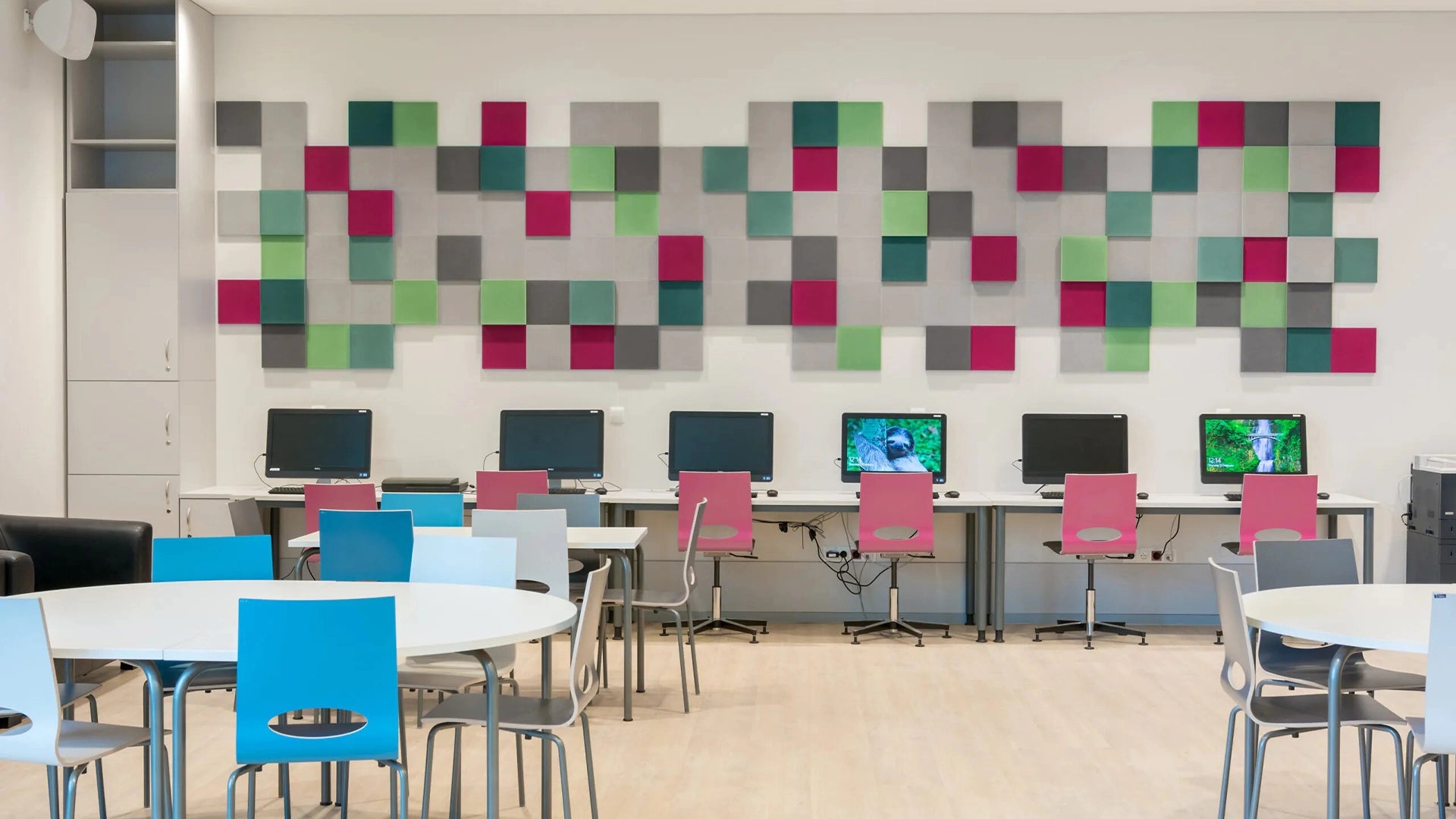 Fluffo FIRE-RESIST Acoustic Wall Panel composition on white wall