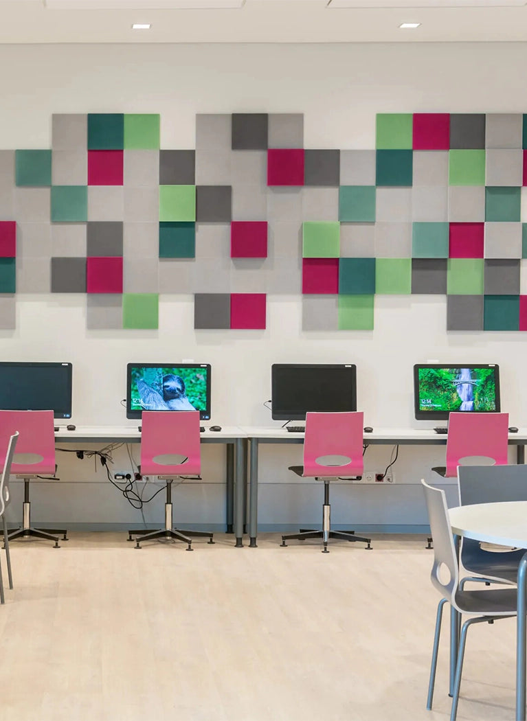 Fluffo FIRE-RESIST Acoustic Wall Panel composition on white wall