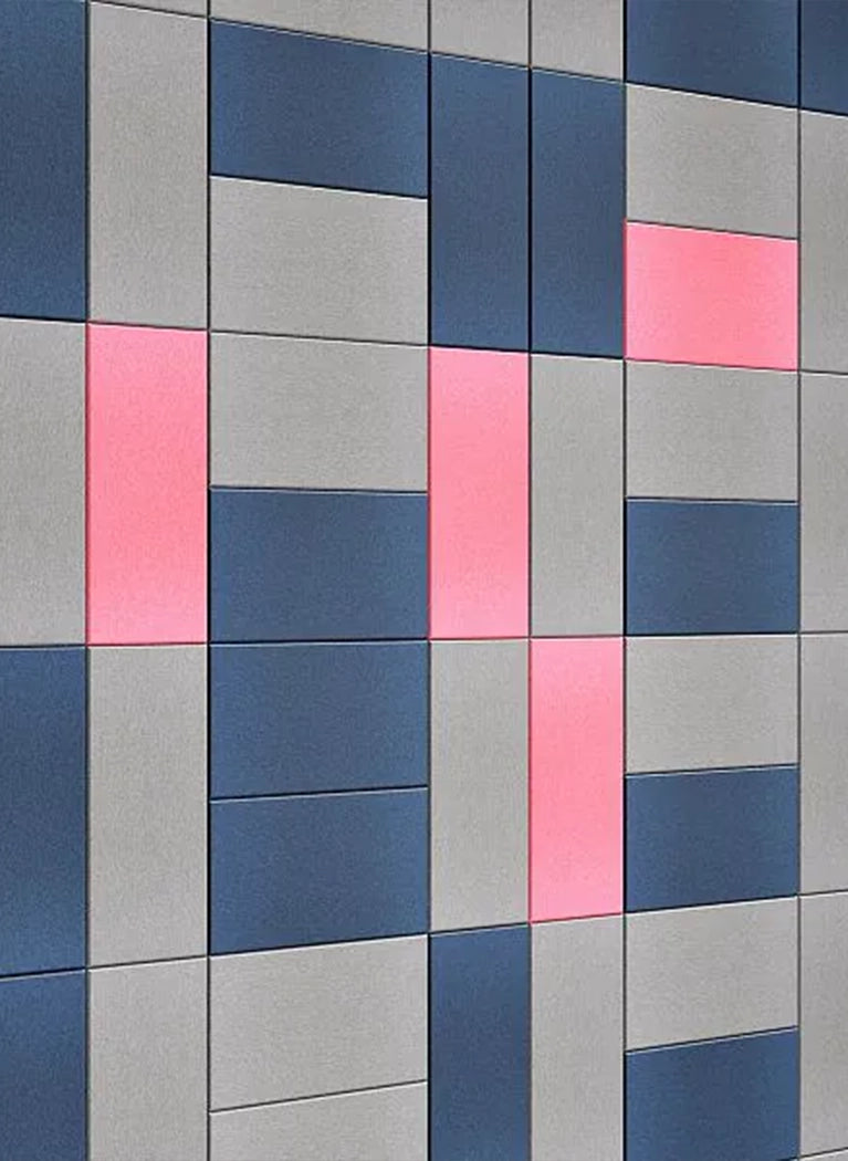 Fluffo IZO Soundproof Soft Wall Panel grey pink and blue feature wall composition